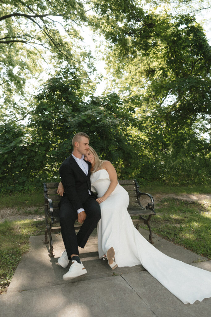 bride and groom portraits in burlington vermont