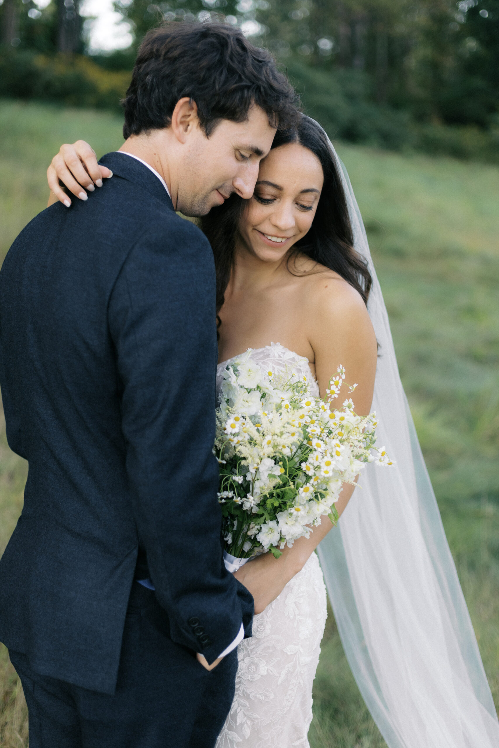 Romantic bride and groom portrait during a summer wedding in Manchester, Vermont