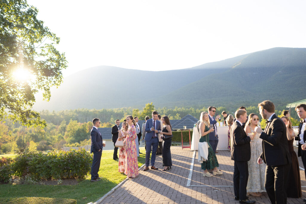 sunset cocktail hour during vermont wedding 